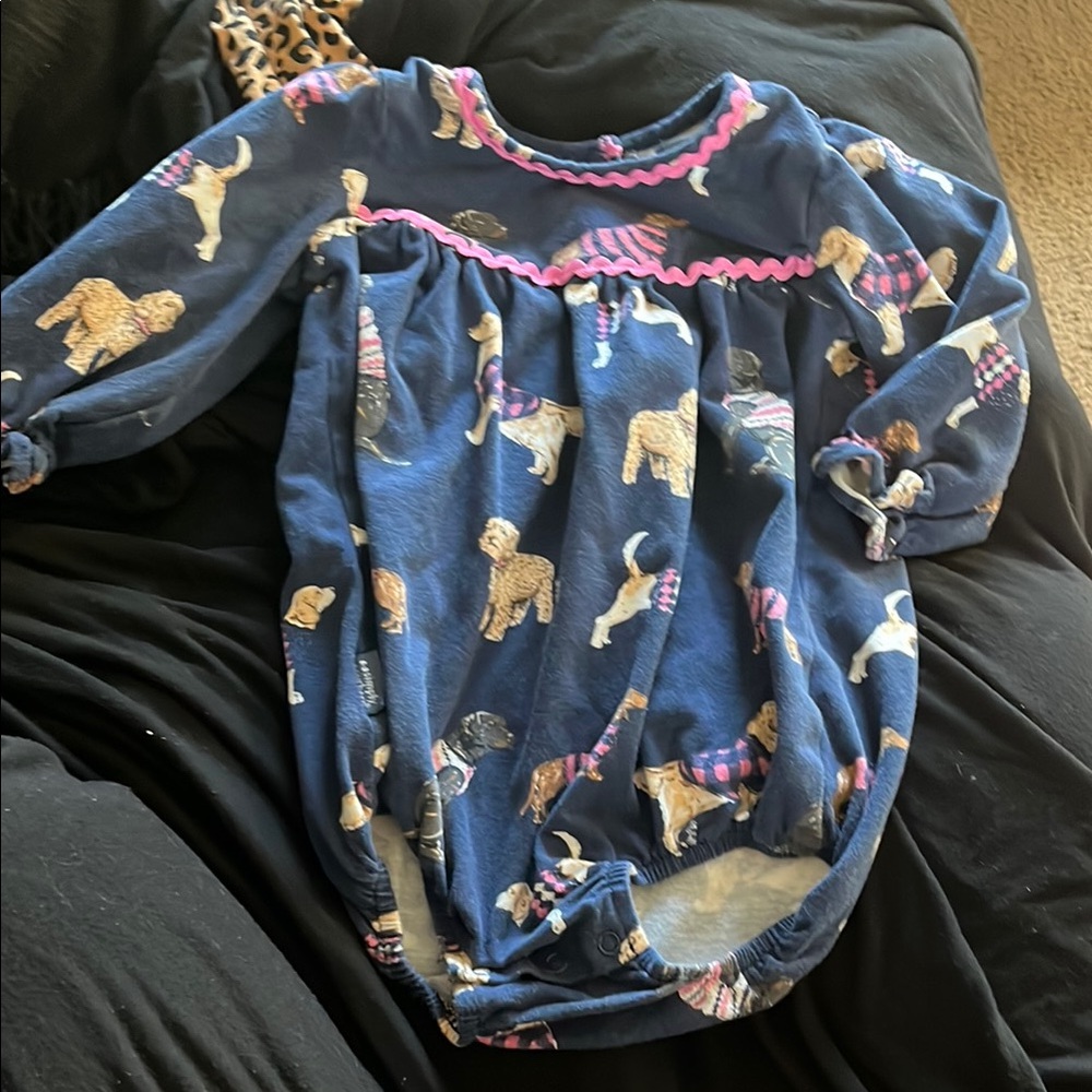 B33 Simply Southern Bubble Romper— Adorable Blue Dog Print with Pink Trim
